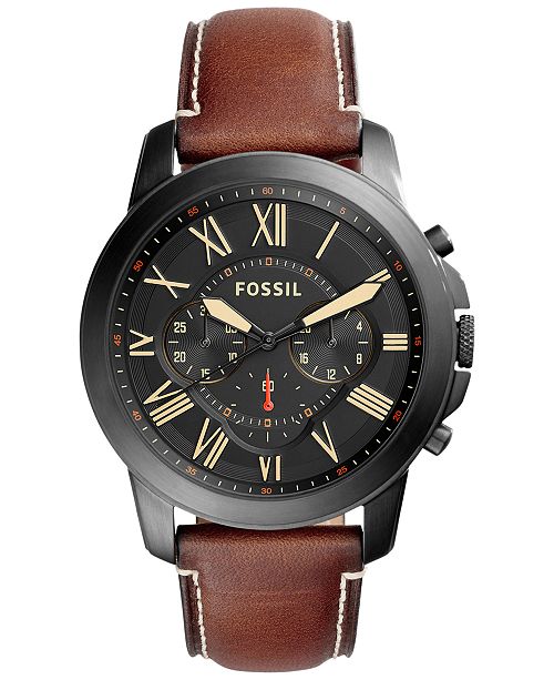 Fossil Men S Chronograph Grant Light Brown Leather Strap Watch 44mm Fs5241 Reviews Watches Jewelry Watches Macy S