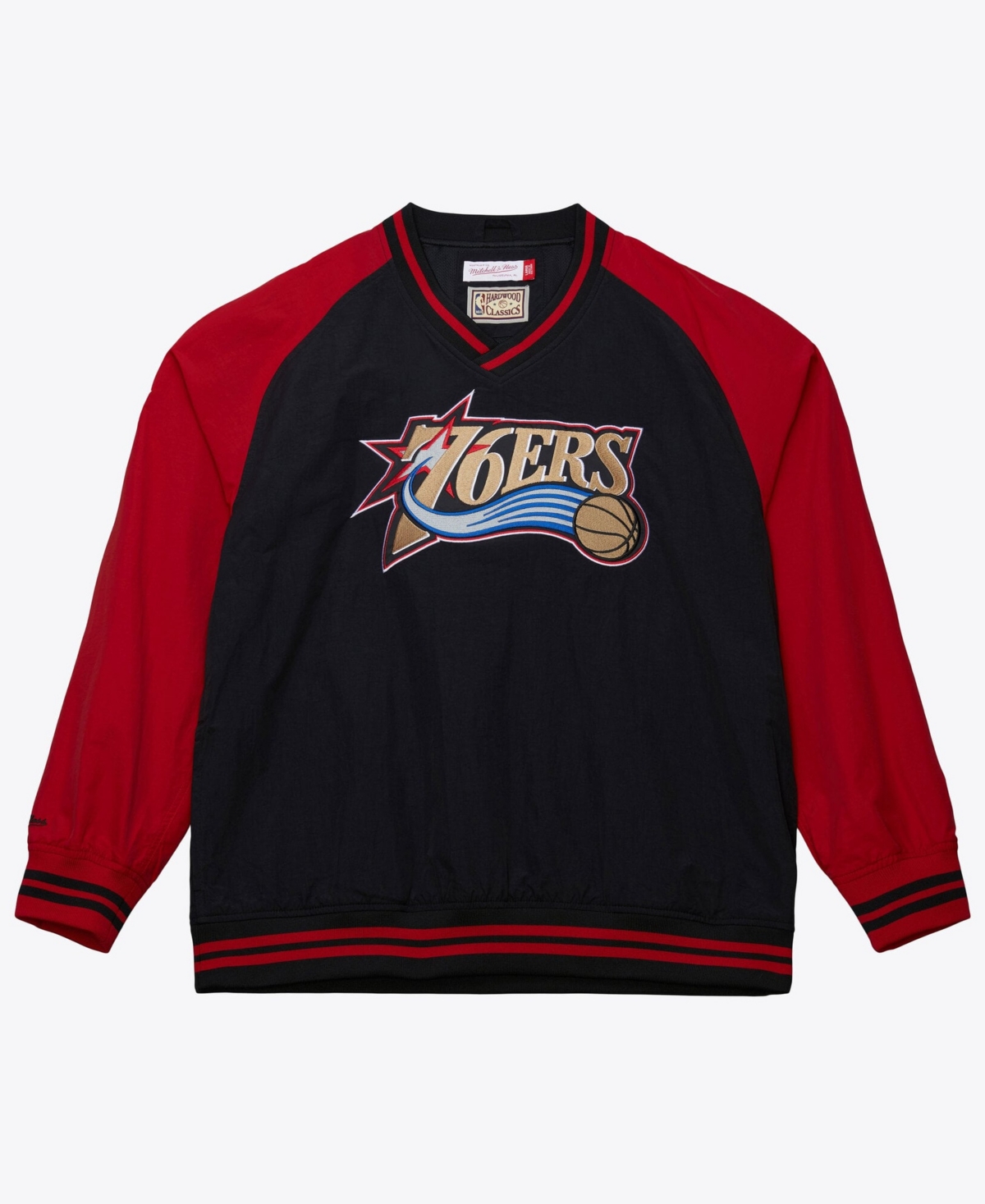 Men's Mitchell & Ness Black Philadelphia 76ers Classic V-Neck Pullover Jacket