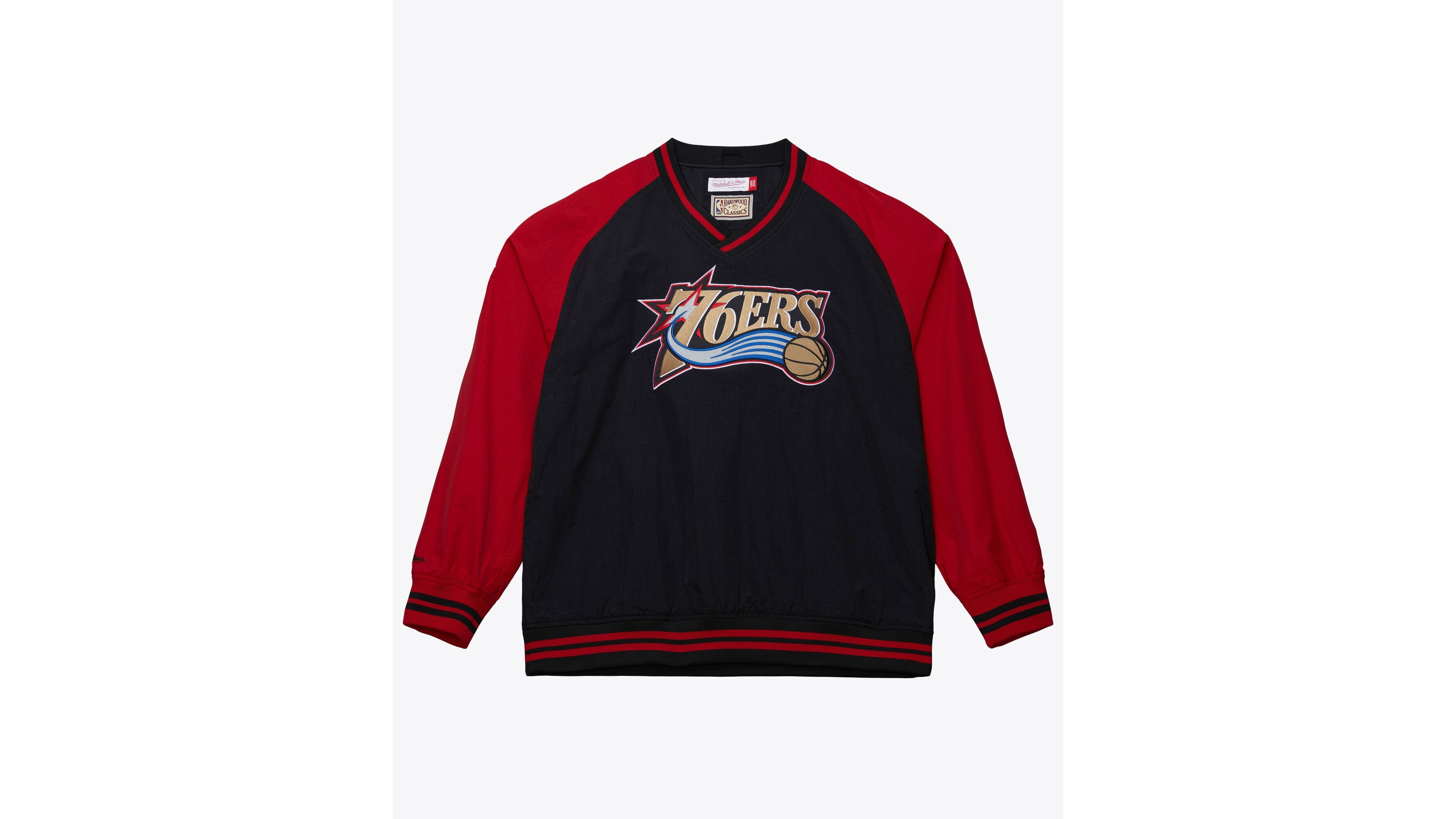 Men's Mitchell & Ness Black Philadelphia 76ers Classic V-Neck Pullover Jacket