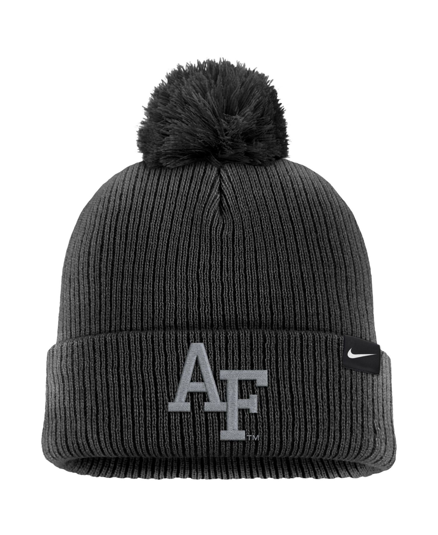 Men's Black Air Force Falcons Rivalry Collection Peak Knit Cuffed Hat with Pom