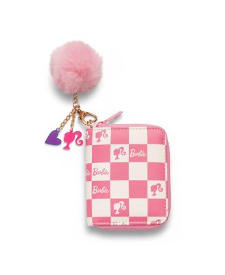 Checkered Kids Zip Wallet with Pom Charm