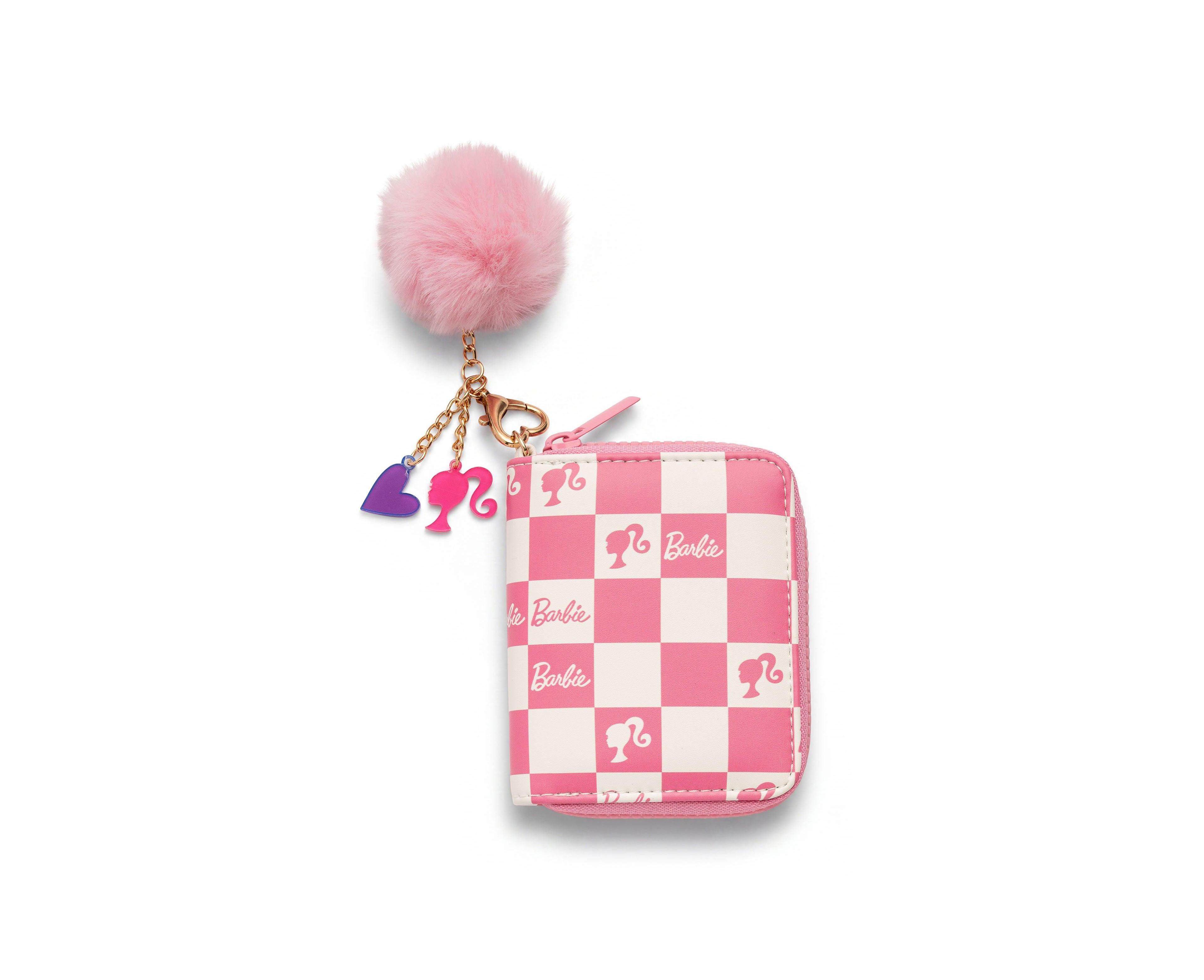 Barbie Checkered Kids Zip Wallet with Pom Charm