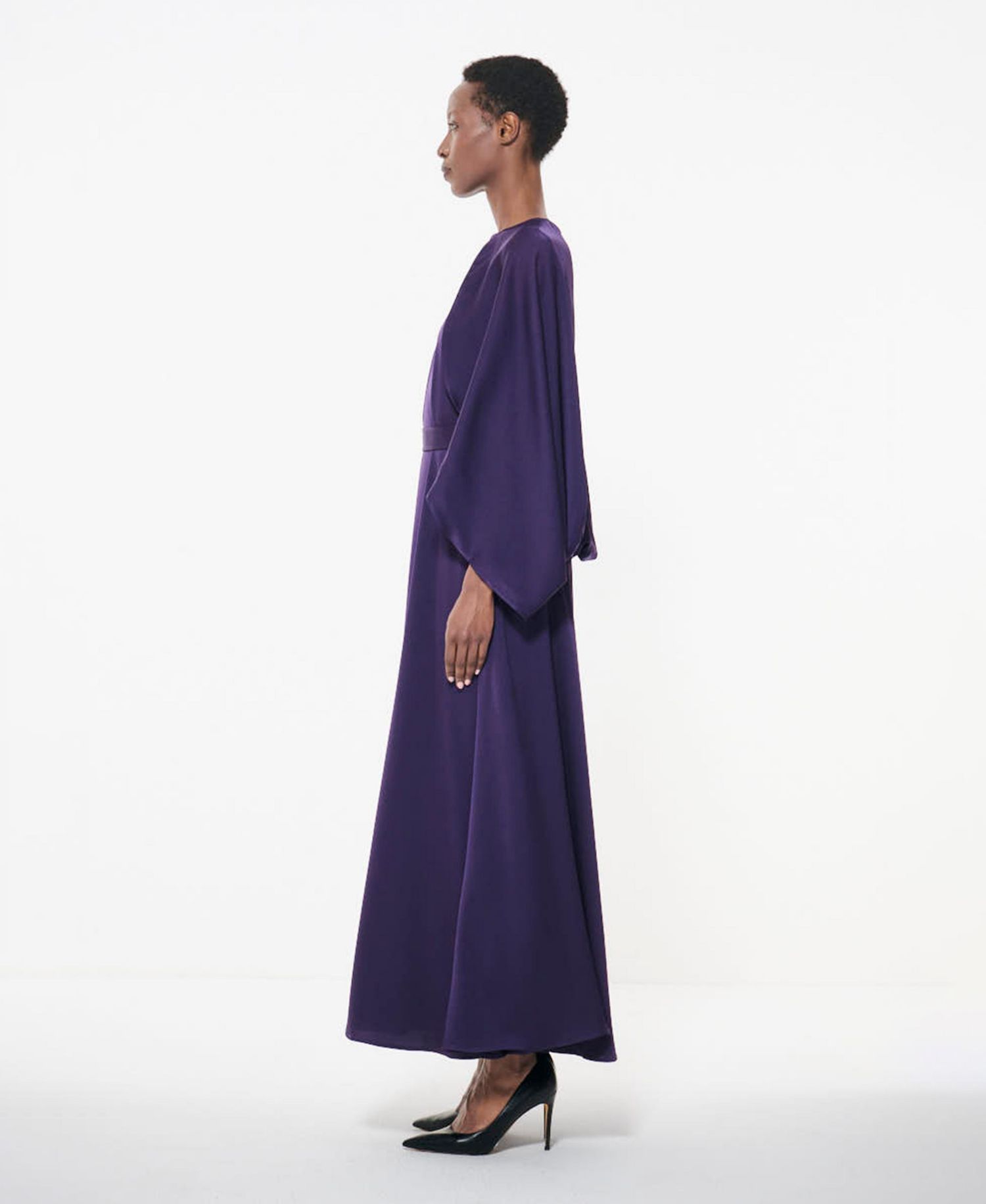 Women's Cape-Sleeve Belted A-Line Dress