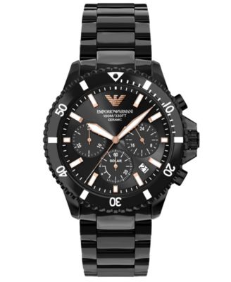 Men's Solar Chronograph Black Ceramic Watch 44mm