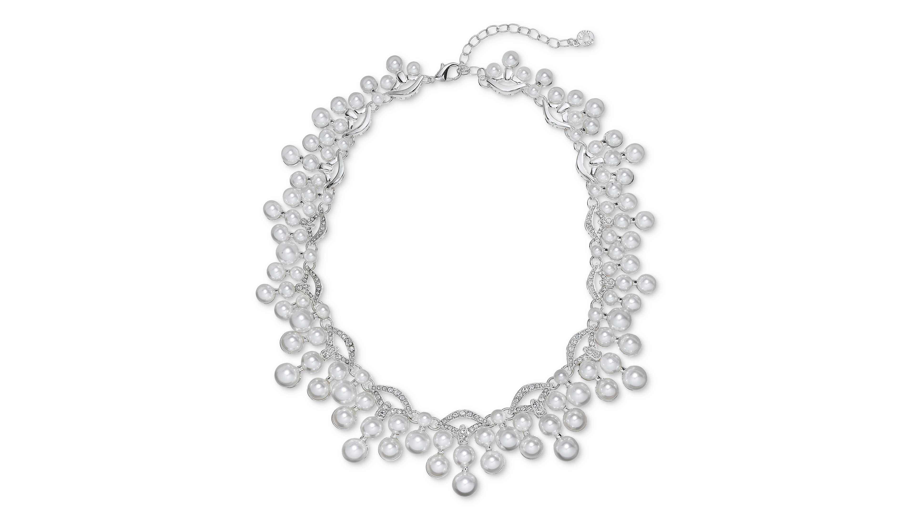 Anne Klein Imitation Pearl and Glass Crystal Scalloped Cluster Necklace