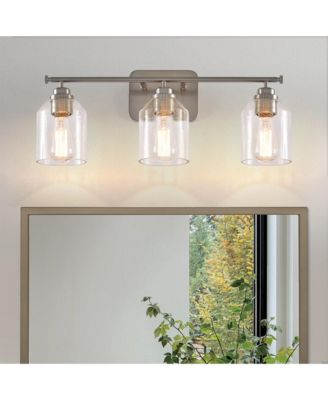 Modern Brushed Nickel 3-Light Seed Glass Dimmable Bathroom Vanity Light Fixture