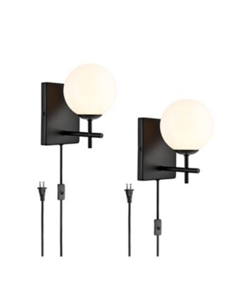 Modern Black Globe Sconce - 2 Light Plug-in Set of Two