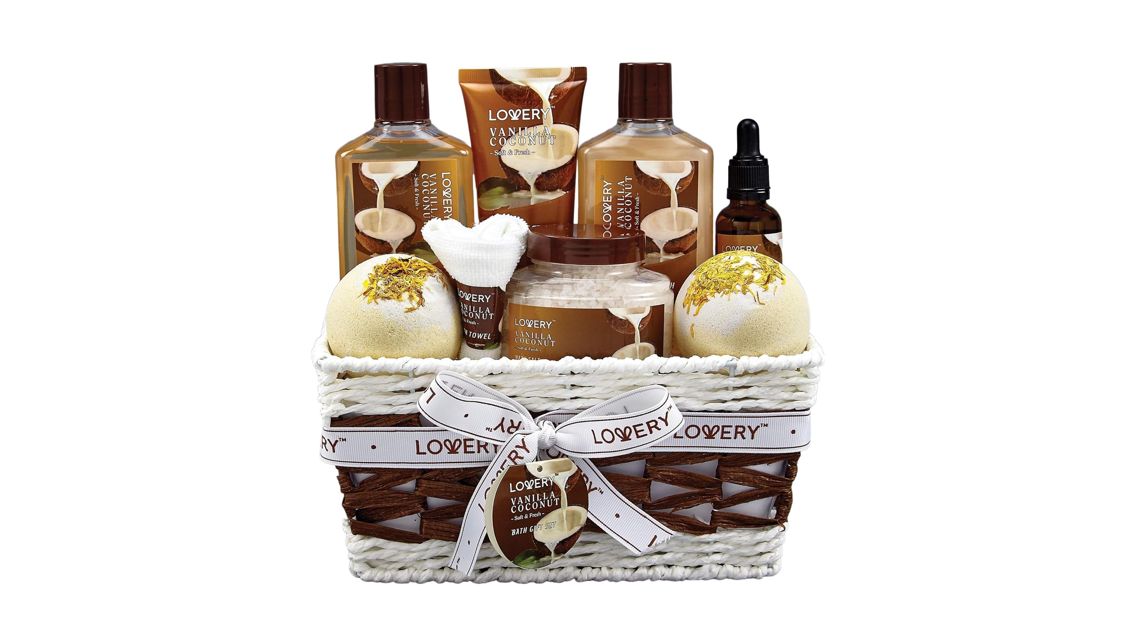 Lovery Vanilla Coconut Spa Bath and Body Gift Set, Luxury Self Care Gift Set, Fragrance and Skin Care Bath Set for Women