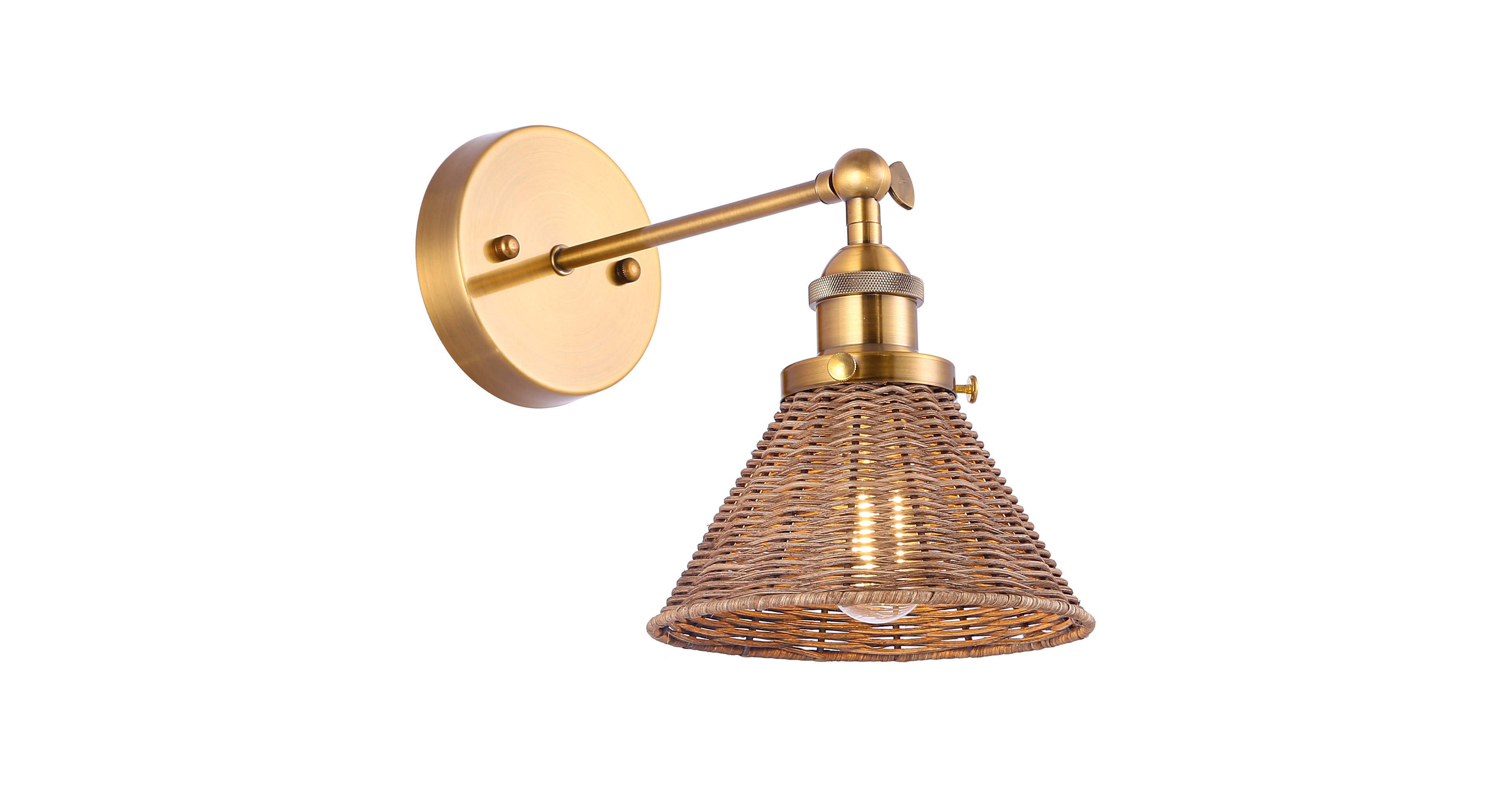 Parrot Uncle 1-Light Farmhouse Rattan Brass Wall Swing Arm Lamp Wall Sconce