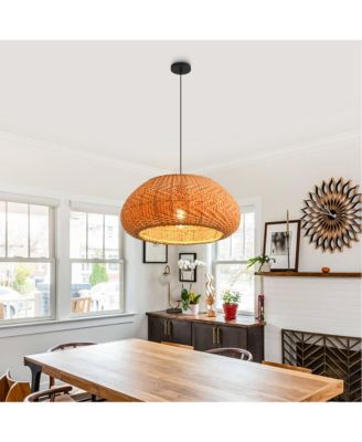 18.9" Bohemian Light Handwoven Rattan Caged Pendant Light