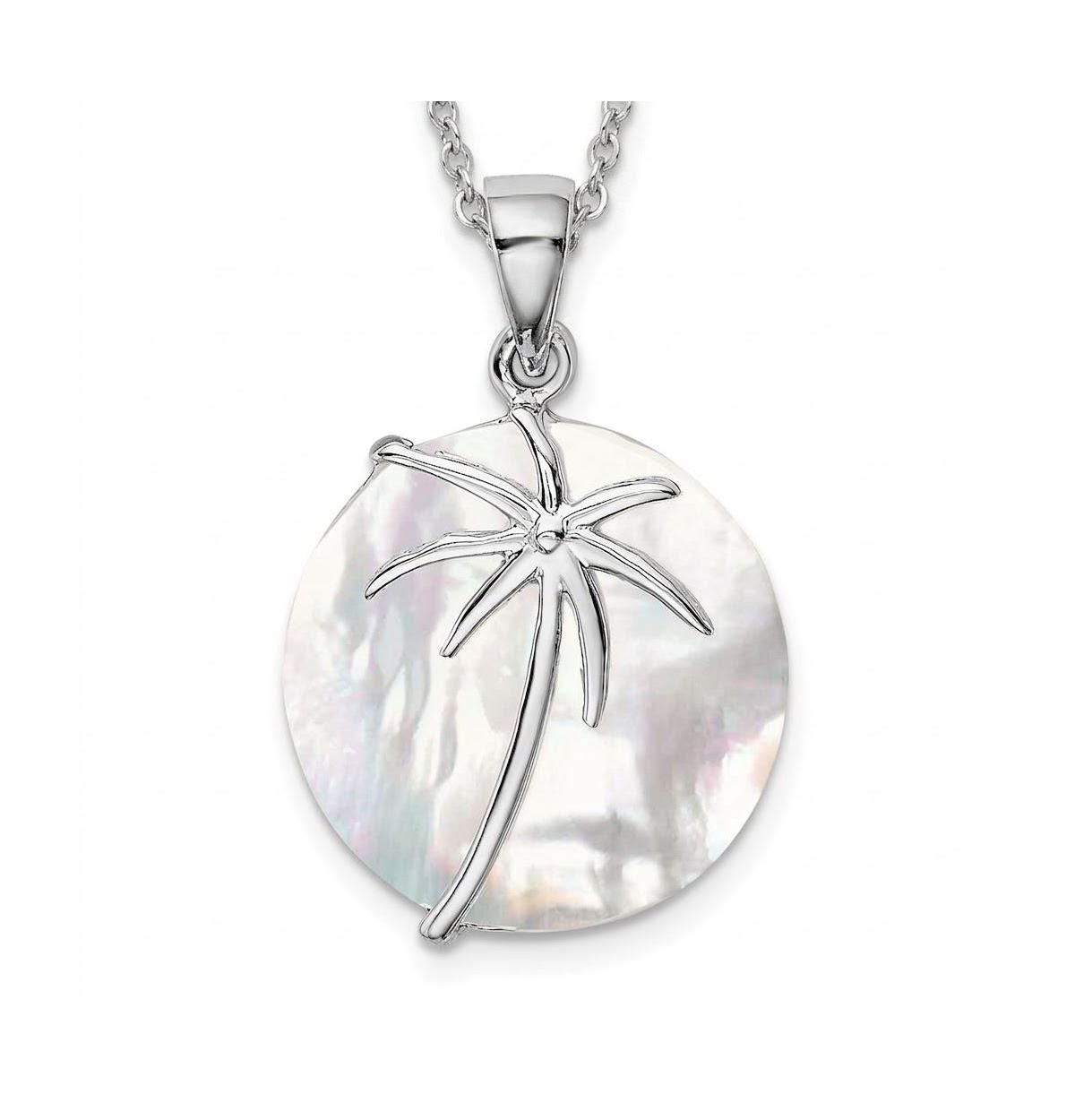 Curata Jewelry Sterling Silver Polished Simulated Mother of Pearl Palm Tree Round Pendant