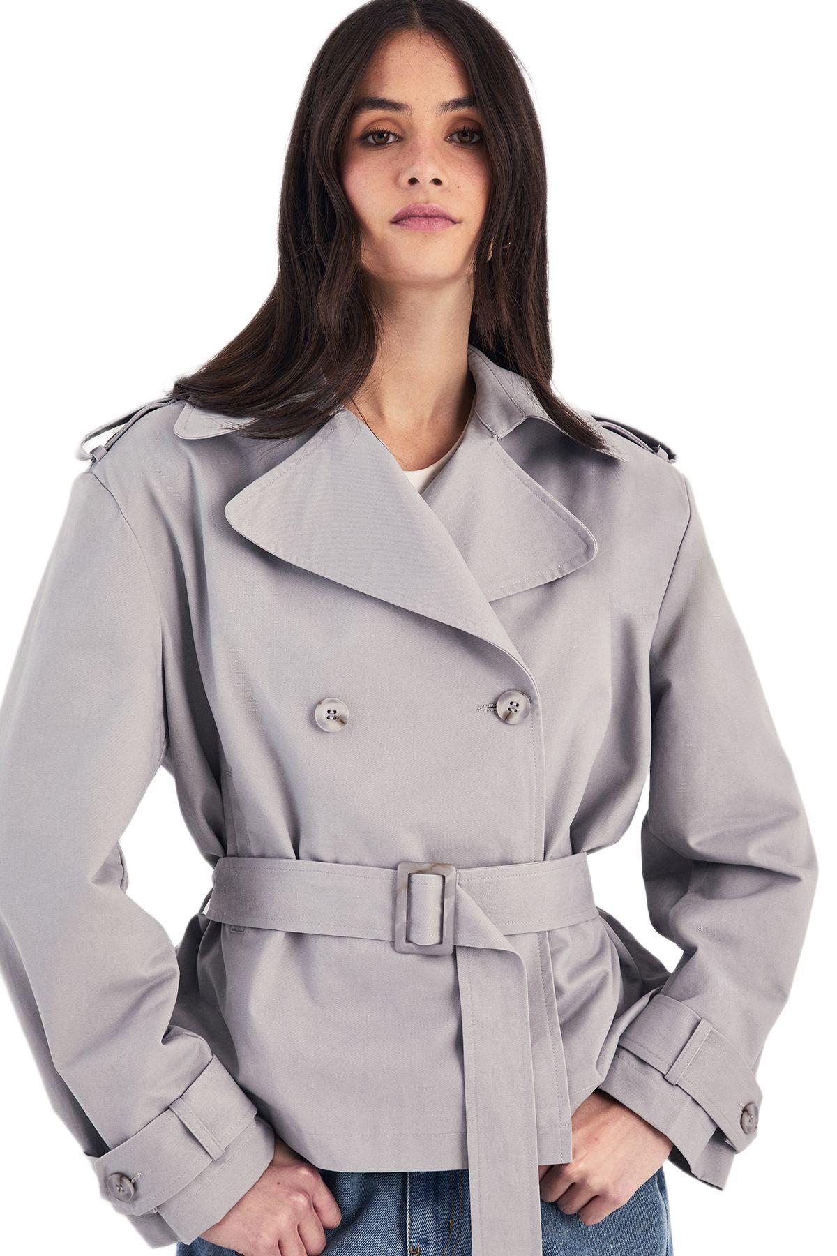 Nasty Gal Women's Double Breasted Short Trench Coat - Grey