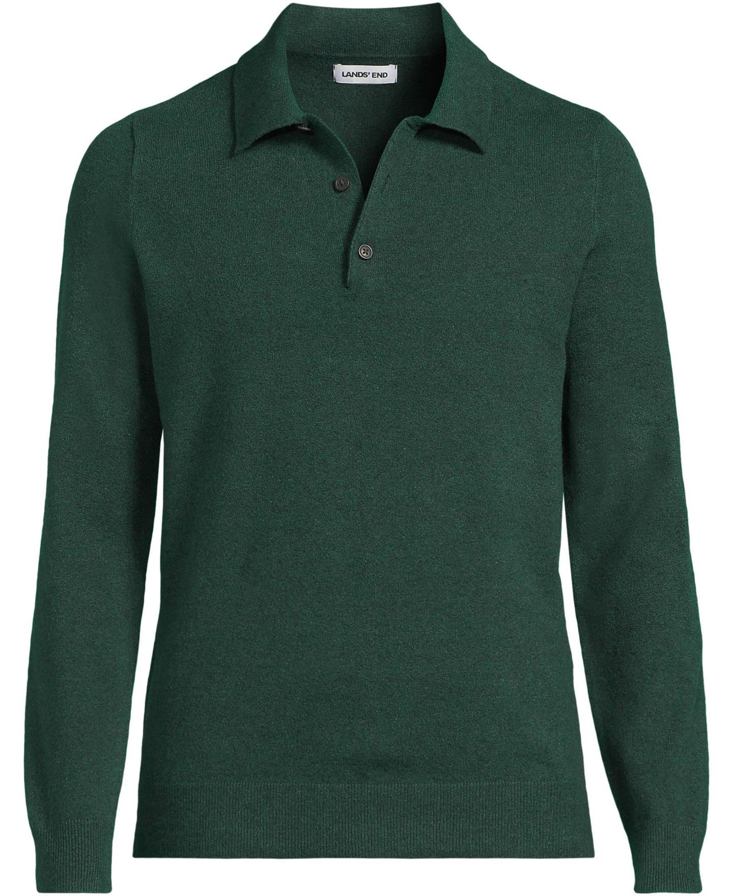 Мужские рубашки Lands' End Long Sleeve CashTouch Sweater Polo, цвет: Вечнозелёный меланжевый — фото 4