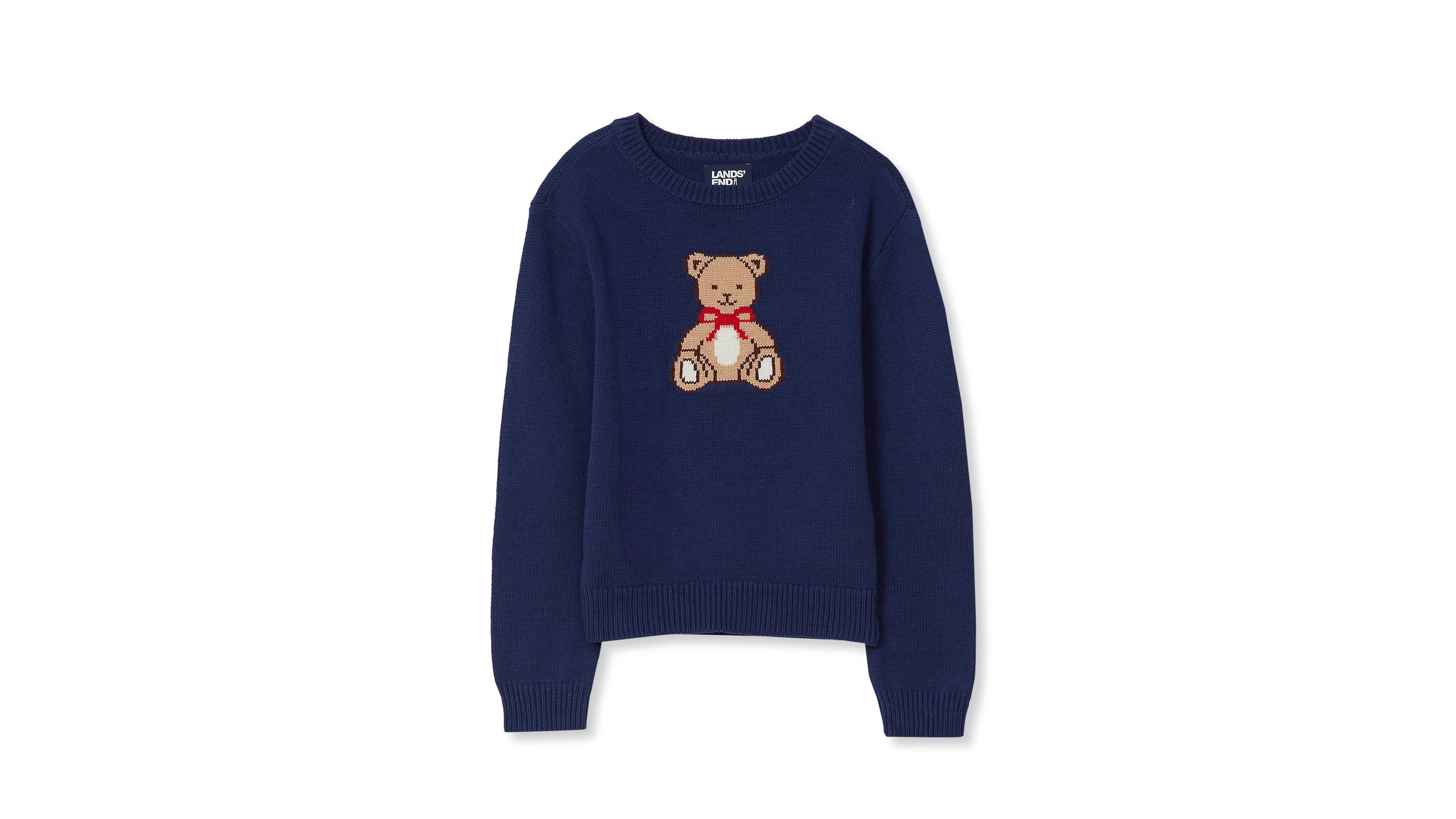 Lands' End Girls' 4-16 Long-Sleeve Intarsia Graphic Crewneck Sweater