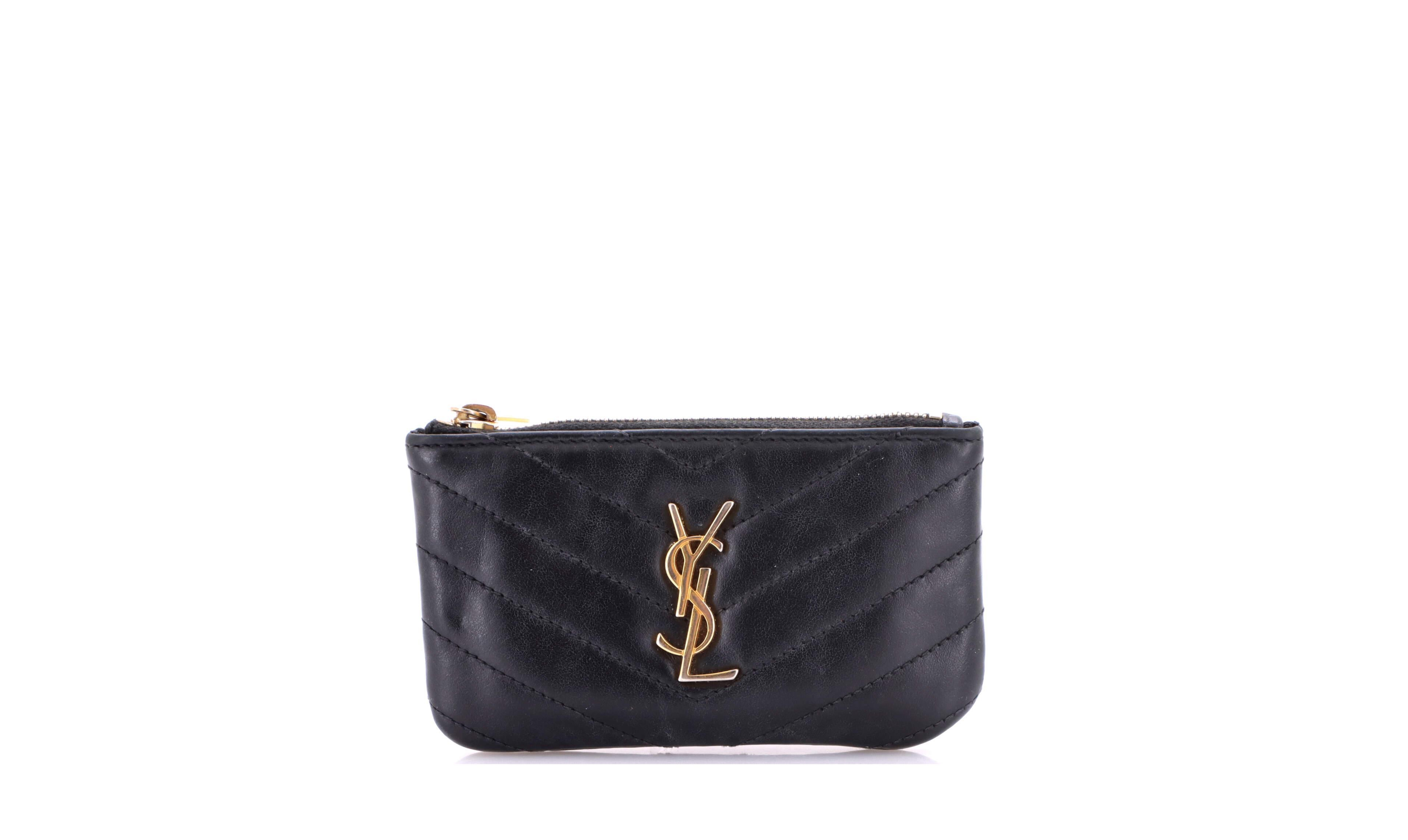 Pre-Owned Saint Laurent Cassandre Matelasse Fragments Monogram Zip Card Holder