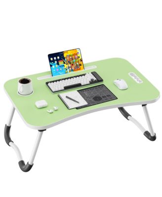 Folding Lap Desk Wood Laptop Bed Table Cup Holder Portable Working