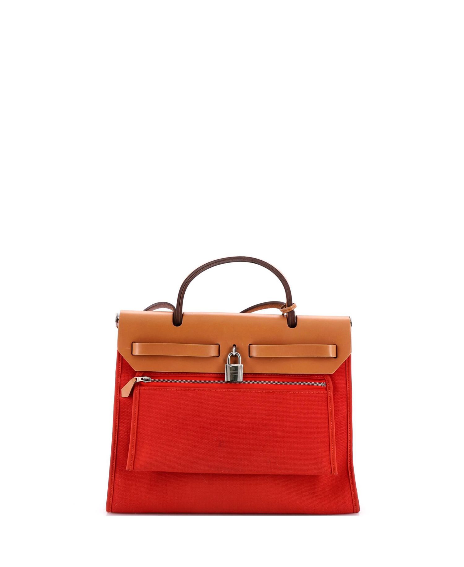 Pre-Owned Herm&eacute;s Herbag Zip Medium Leather and Canvas Crossbody Shoulder Bag