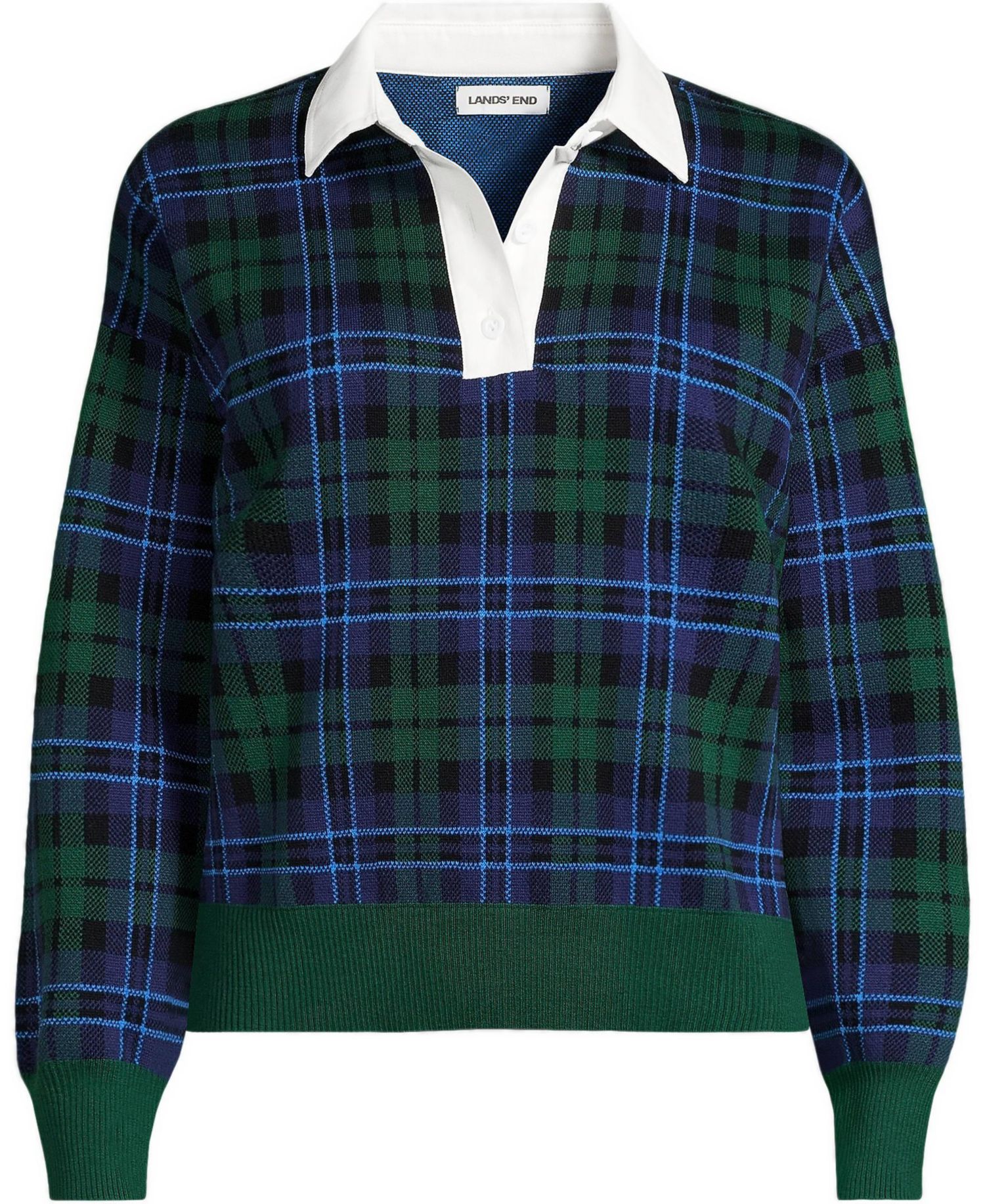 Plus Size Drifter Collared Shaker-Knit Plaid Sweater