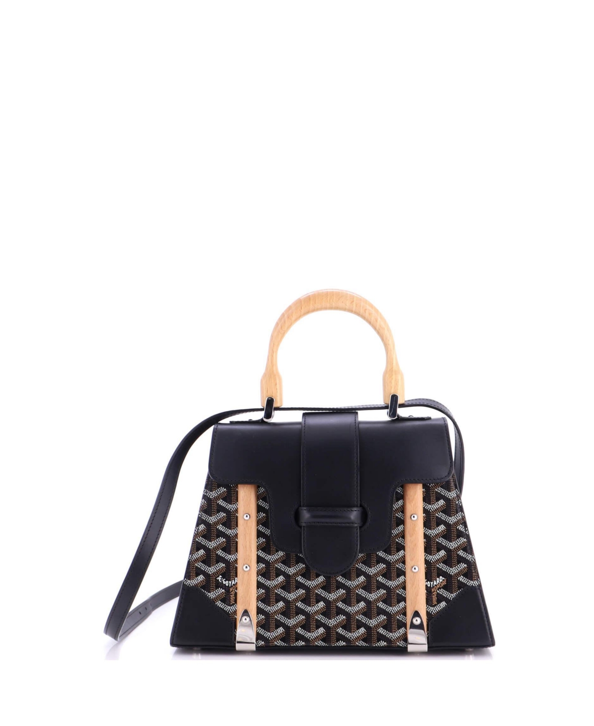 Pre-Owned Goyard Pm Saigon Top Handle Bag Coated Canvas with Leather - Black