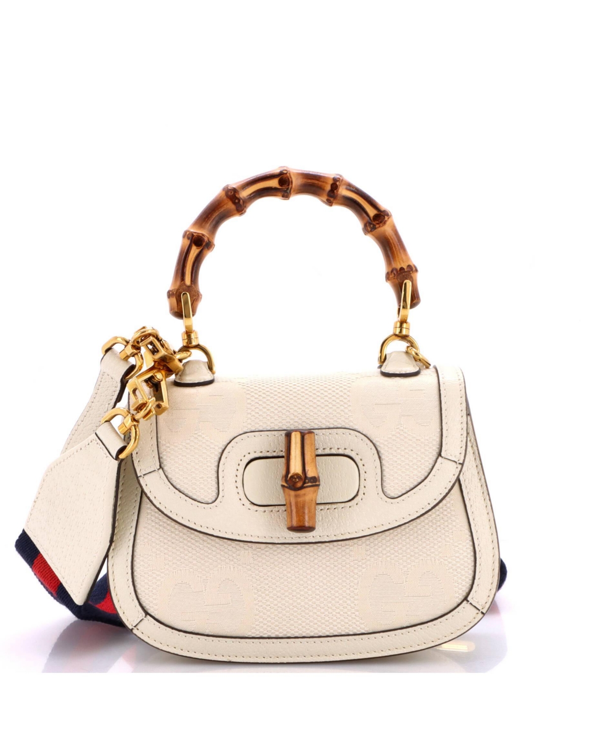 Pre-Owned Gucci Mini Bamboo 1947 Top Handle Bag Jumbo Gg Canvas - Natural