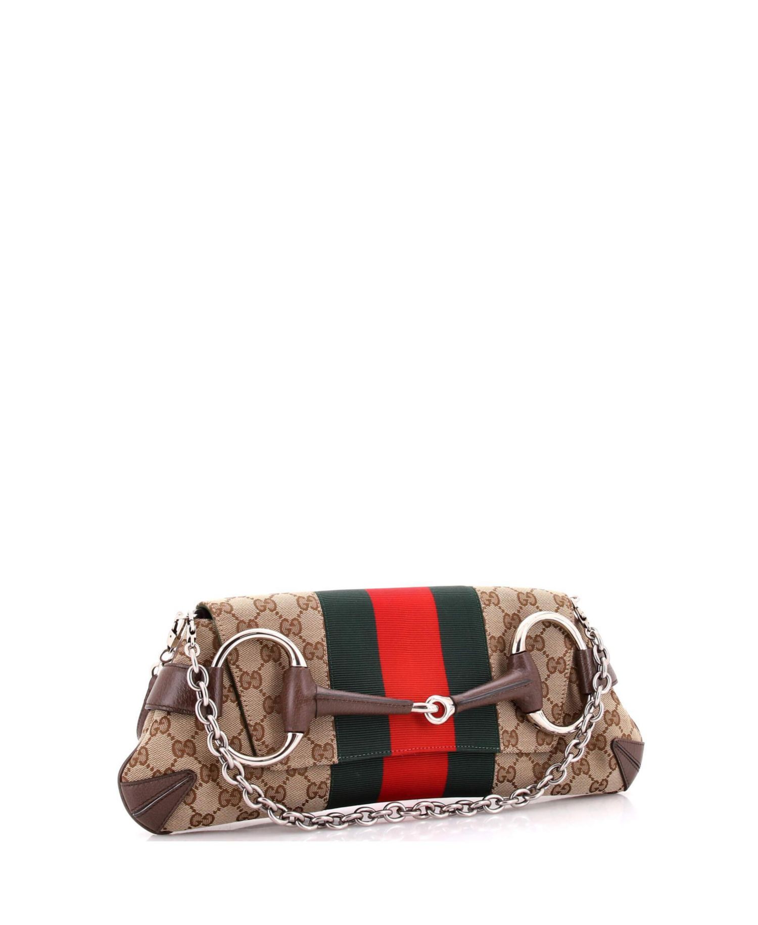 Medium Horsebit NM Web Chain Clutch GG Canvas