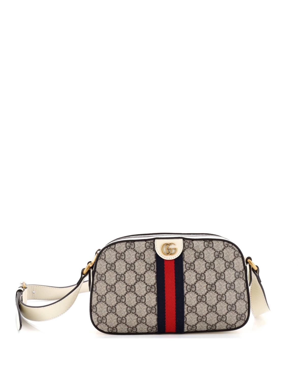 Pre-Owned Gucci Small Ophidia Camera Shoulder Bag Gg Coated Canvas with Leather - Natural