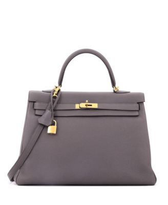 Pre-Owned Hermes Kelly 35 Handbag Grey Togo with Gold Hardware