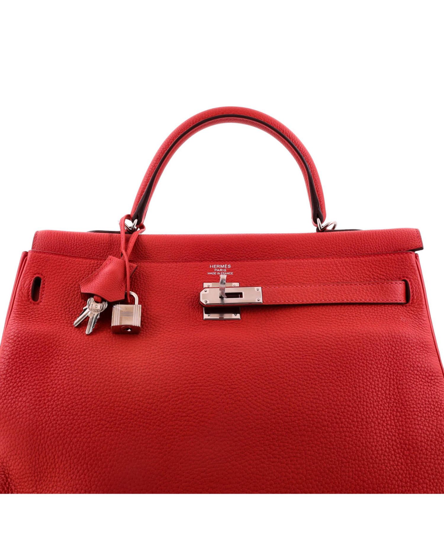Pre-Owned Hermes Kelly 35 Handbag Red Togo with Palladium Hardware