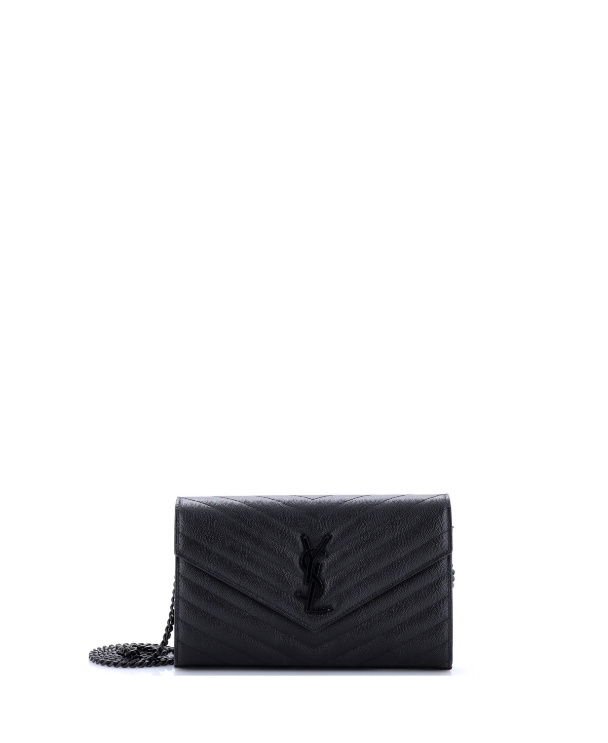 Pre-Owned Saint Laurent Medium Classic Monogram Wallet on Chain Matelasse Chevron Leather - Black