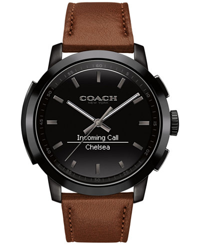 COACH Men's Bleecker Smart Brown Leather Strap Smart Watch 44mm 14602113