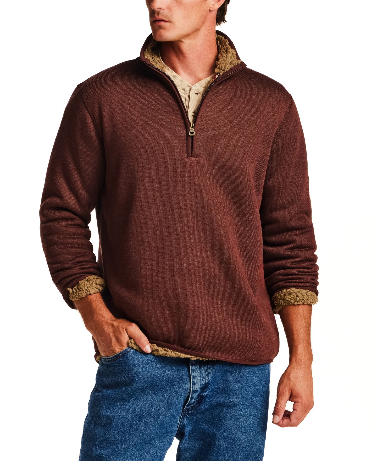Мужской свитер Weatherproof Vintage Fleece Quarter-Zip Sherpa, цвет: Кирпичный — фото 1