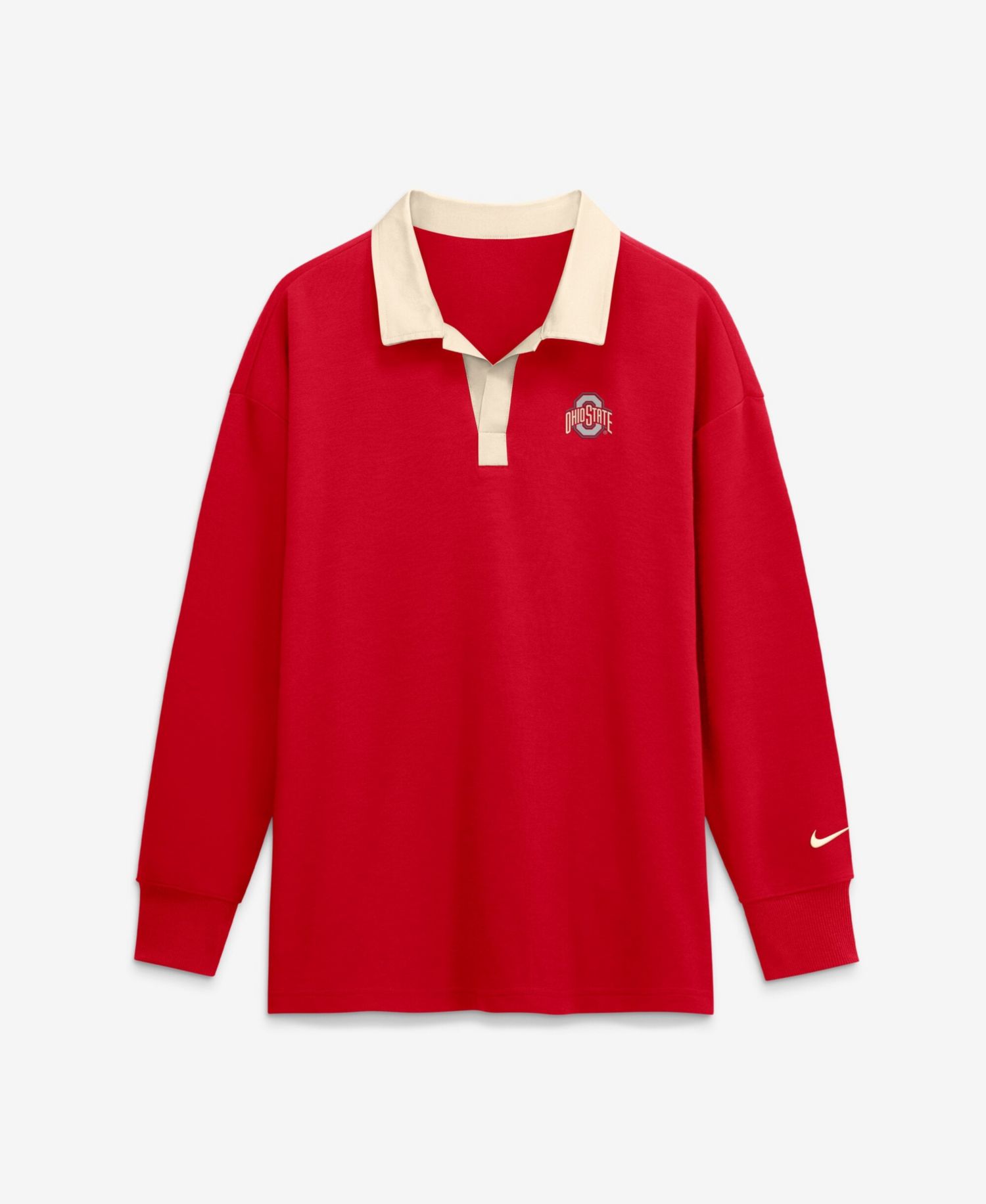 Women's Scarlet Ohio State Buckeyes Oversized Essential Dri-FIT Long Sleeve V-Neck Polo