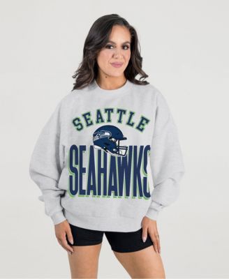 Women's  Ash Seattle Seahawks Fierce Focus Premium Oversized Fleece Pullover Sweatshirt