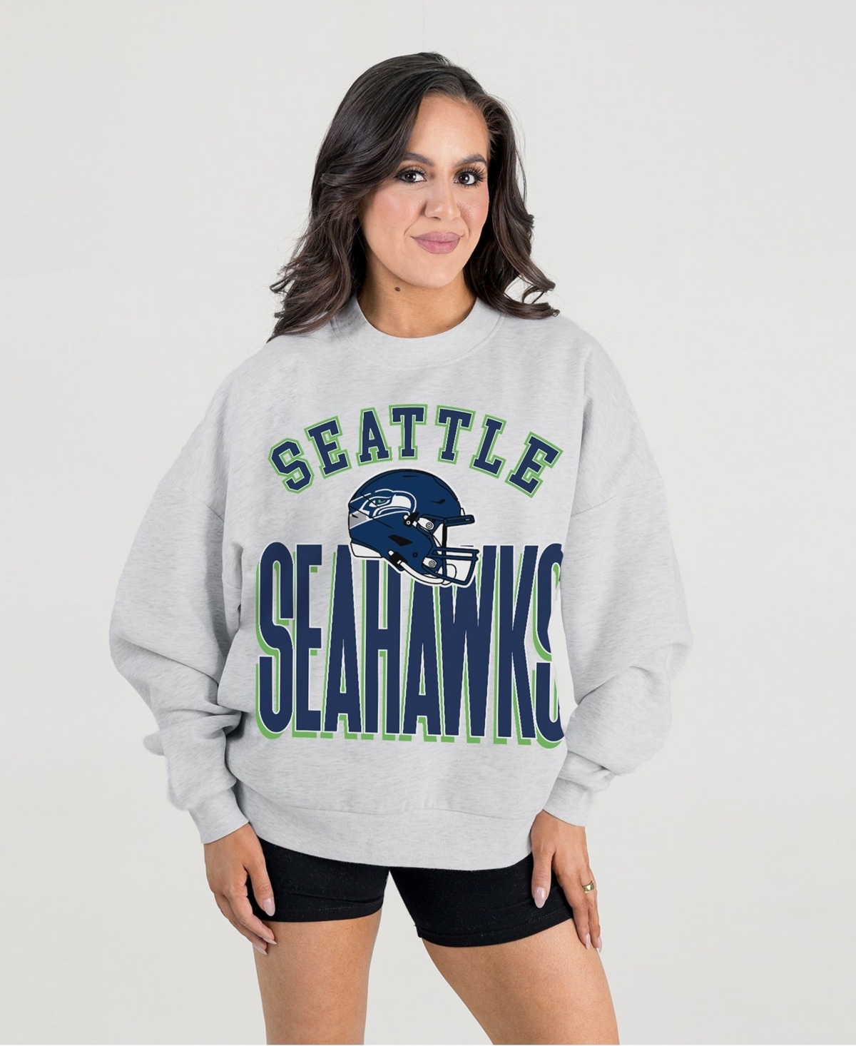 Women's Gameday Couture  Ash Seattle Seahawks Fierce Focus Premium Oversized Fleece Pullover Sweatshirt