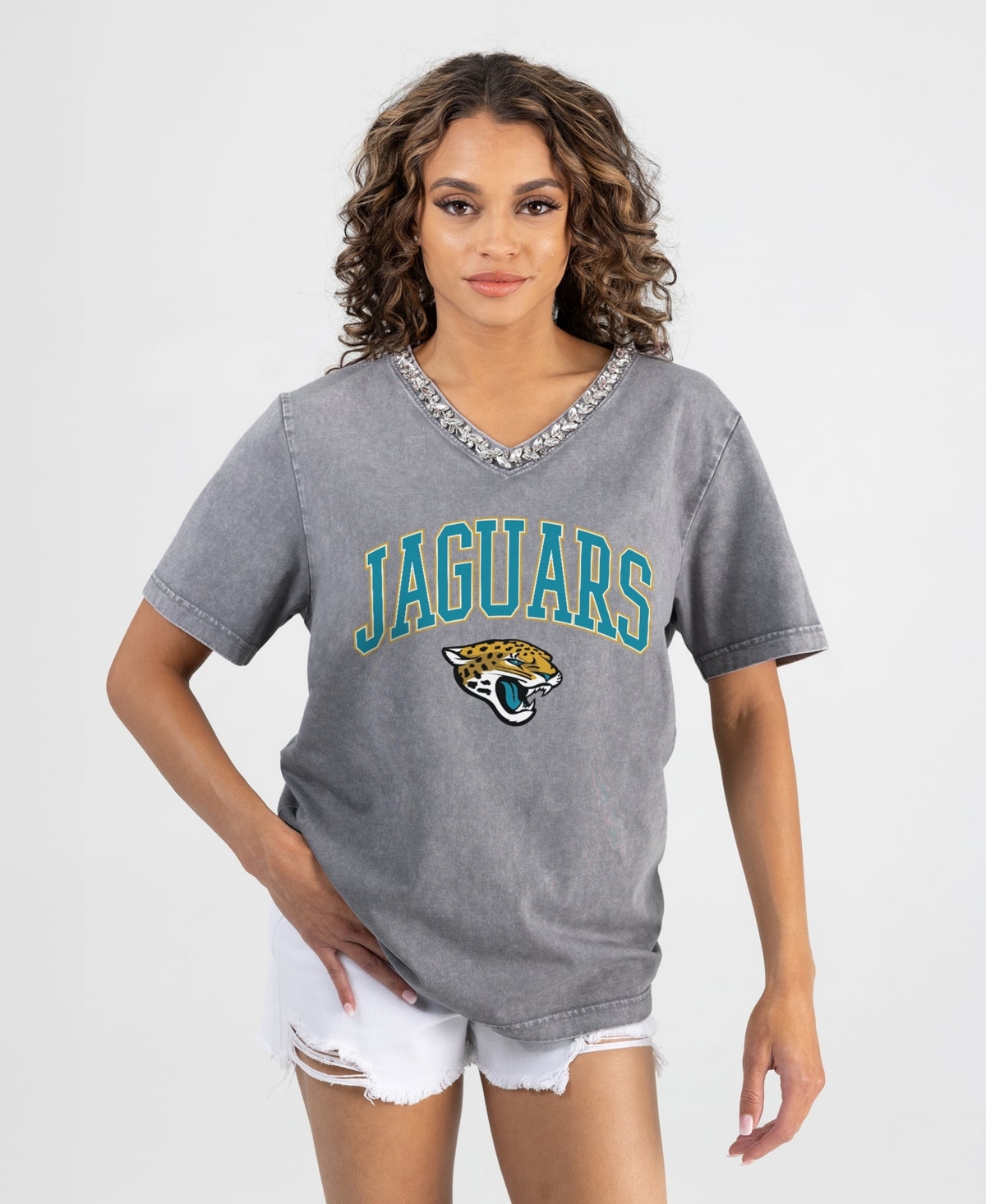 Gameday Couture Women's Jacksonville Jaguars Iconic Edge Rhinestone V-Neck T-Shirt