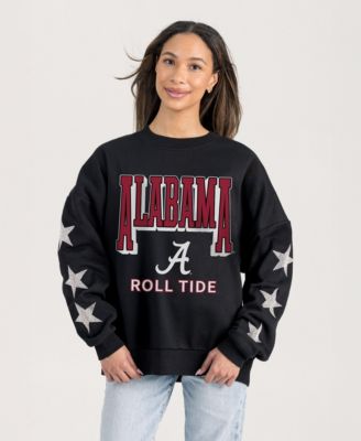Women's Black Alabama Crimson Tide Pure Victory Relaxed Rhinestone Pullover Sweatshirt