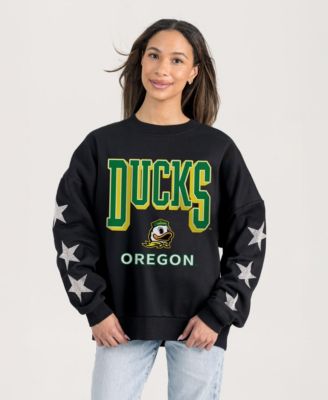 Women's Black Oregon Ducks Pure Victory Relaxed Rhinestone Pullover Sweatshirt