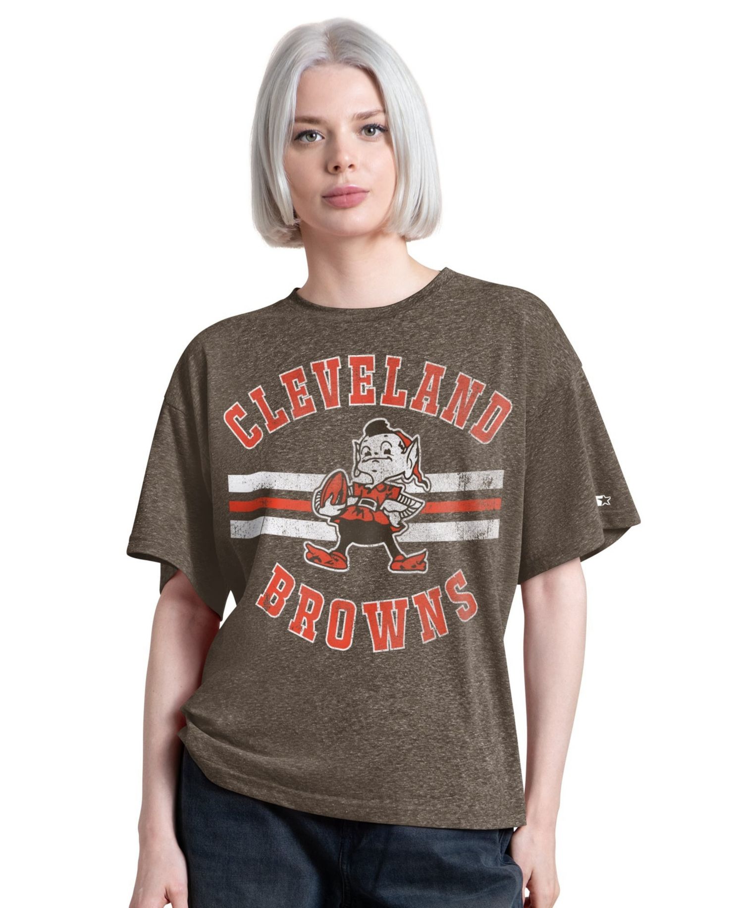 Women's Brown Cleveland Browns Vintage Jump Shot Boyfriend Tri-Blend T-Shirt