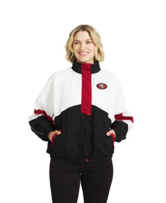 Women's  White/Black San Francisco 49ers Crinkle Full-Snap Hooded Windbreaker Jacket