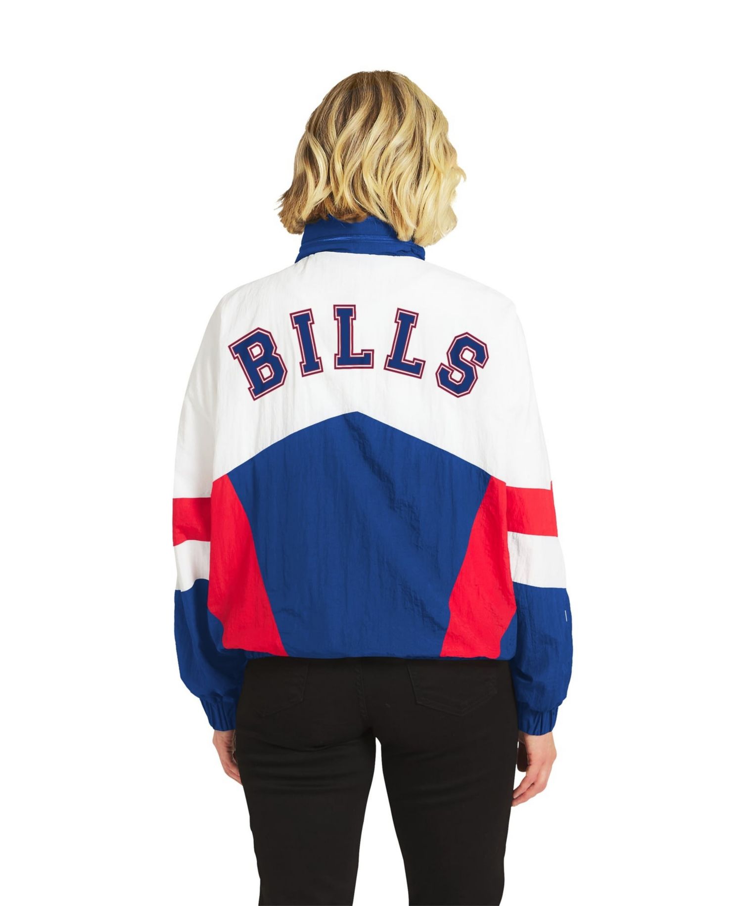 Women's White/Royal Buffalo Bills Throwback Crinkle Full-Snap Hooded Windbreaker Jacket