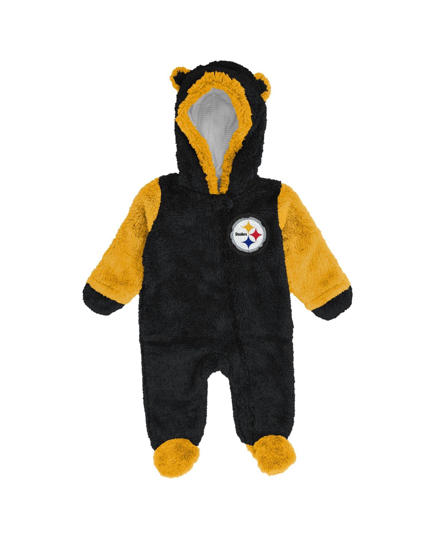 Outerstuff Baby Boys and Girls Black Pittsburgh Steelers Teddy Fleece Bunting Full-Zip Sleeper — фото 2