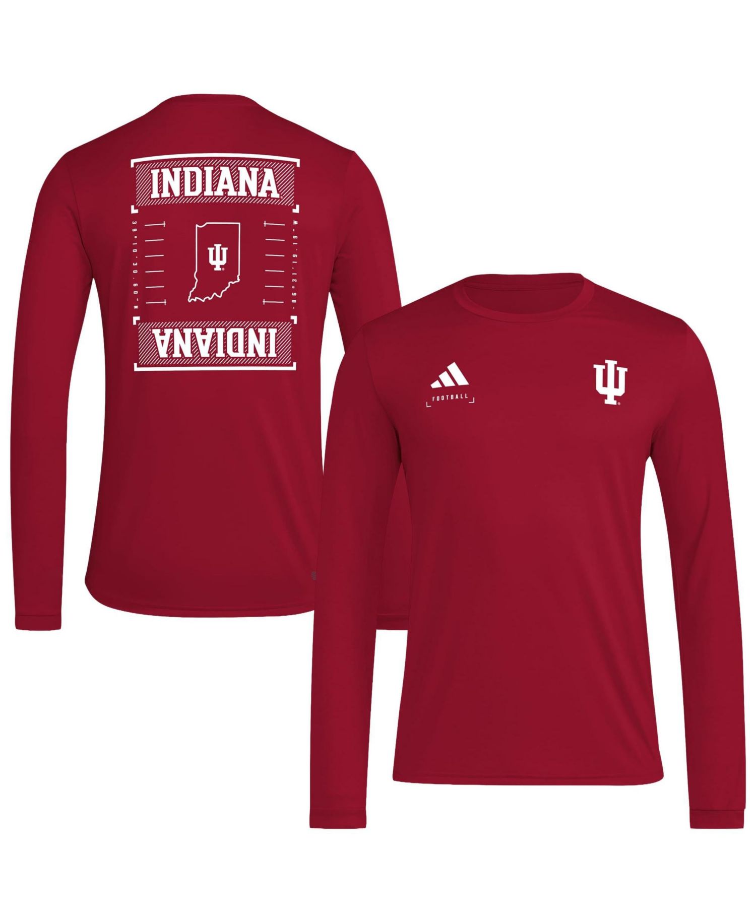 Men's Crimson Indiana Hoosiers Locker Football Icon AEROREADY Pre-Game Long Sleeve T-Shirt