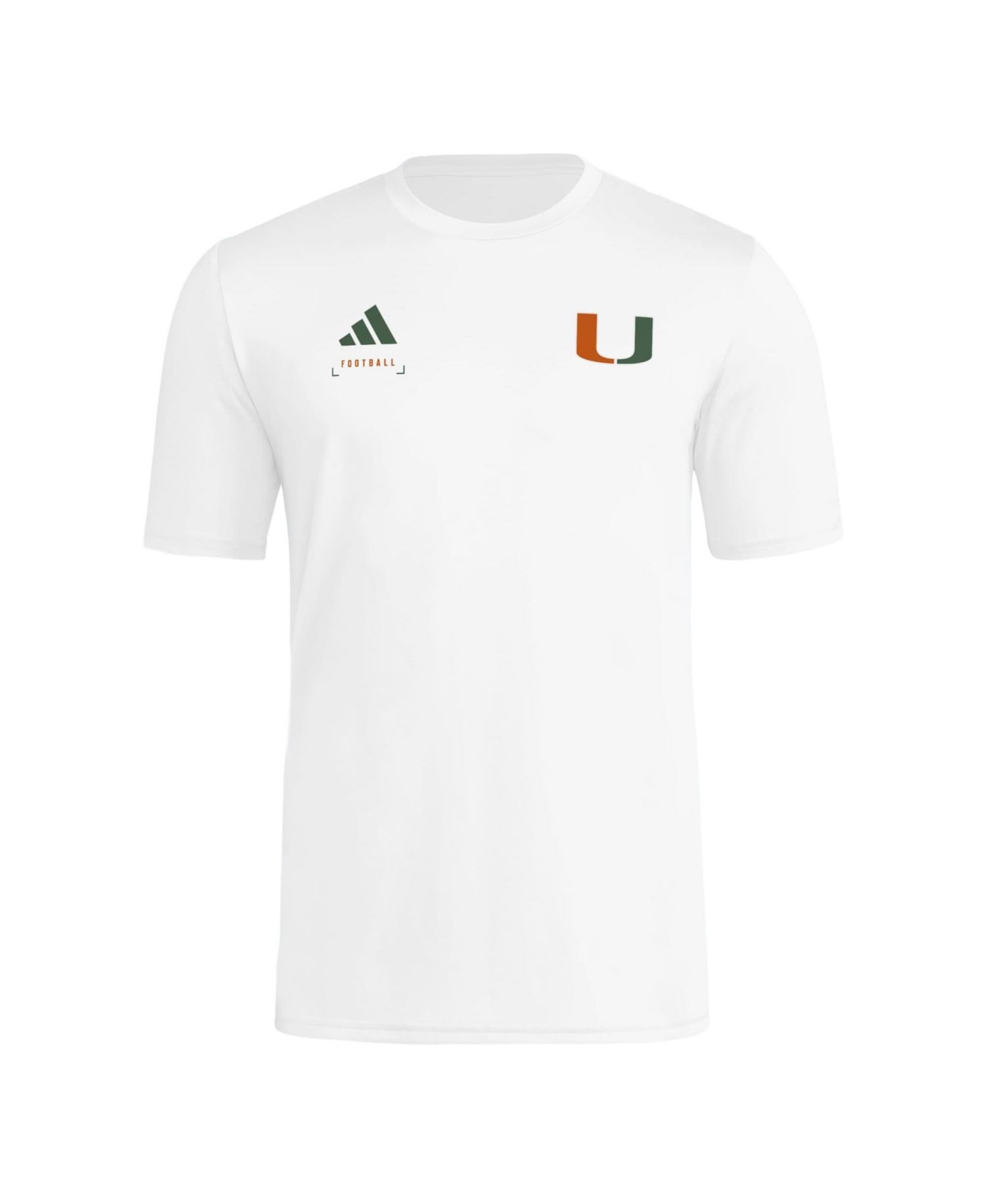 Men's White Miami Hurricanes Locker Football Icon AEROREADY Pre-Game T-Shirt