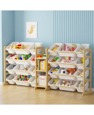 Toy Storage Organizer with 9 Shelves and 24 Bins, Kids Bookshelf and Bin Shelf for Bedroom, Playroom Organization and Decor