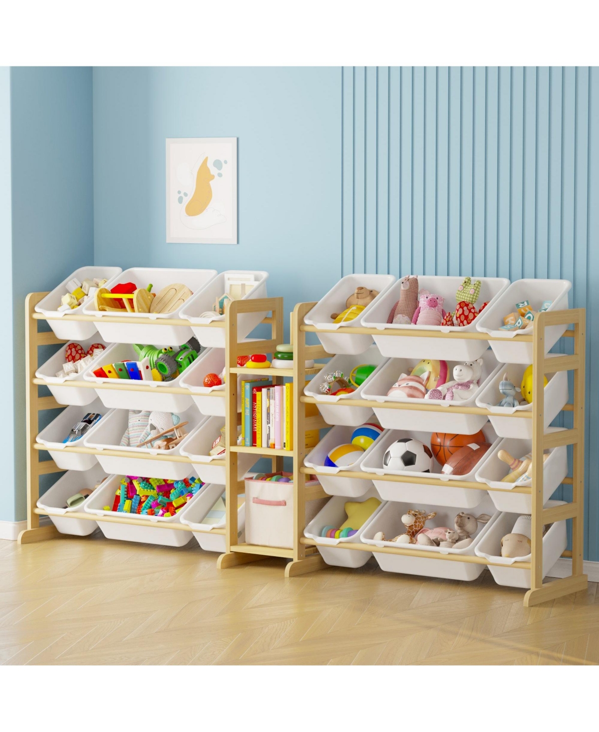 SpaceAid Toy Storage Organizer with 9 Shelves and 24 Bins, Kids Bookshelf and Bin Shelf for Bedroom, Playroom Organization and Decor