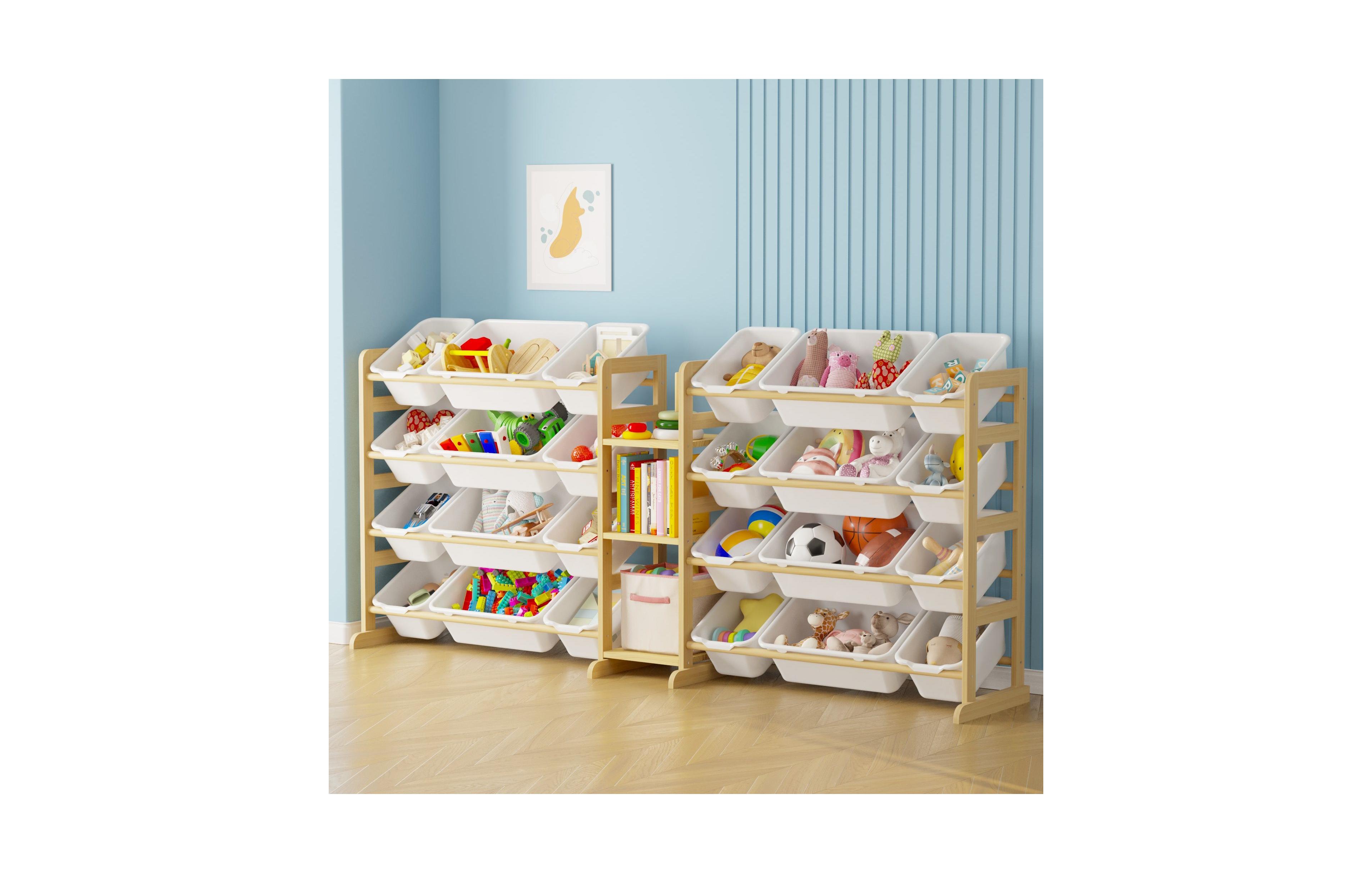 SpaceAid Toy Storage Organizer with 9 Shelves and 24 Bins, Kids Bookshelf and Bin Shelf for Bedroom, Playroom Organization and Decor