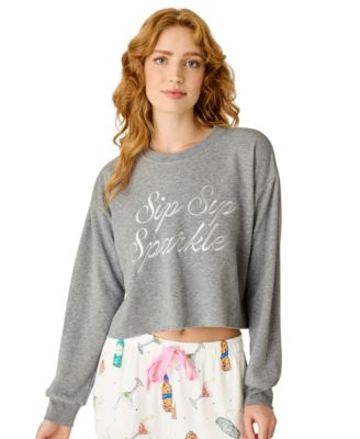 Women's Sip Sip Sparkle Long-Sleeve Crewneck Sweater