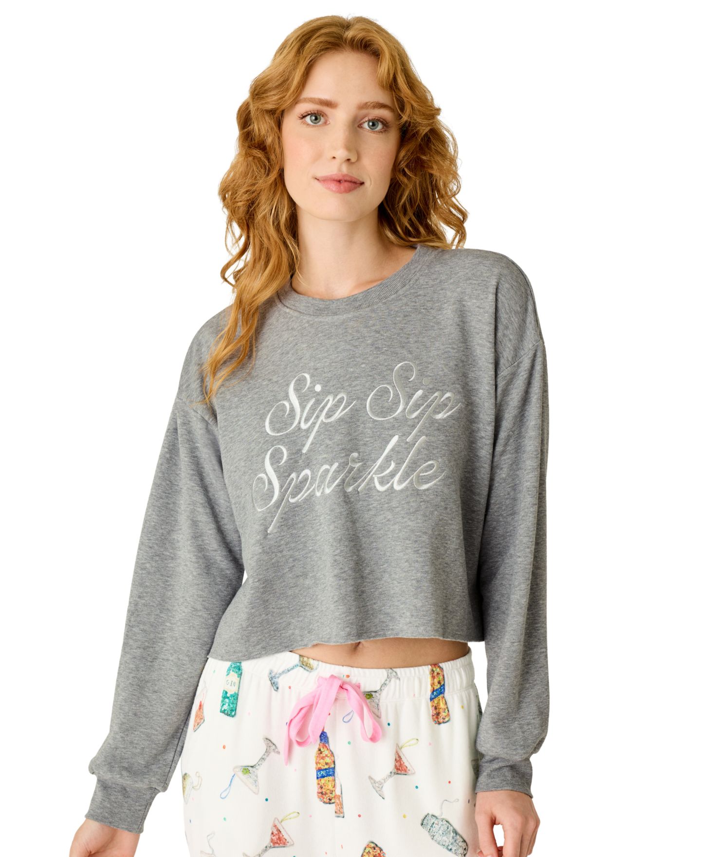 Женский свитер PJ SALVAGE Sip Sip Sparkle Long-Sleeve Crewneck, цвет: Серый — фото 1