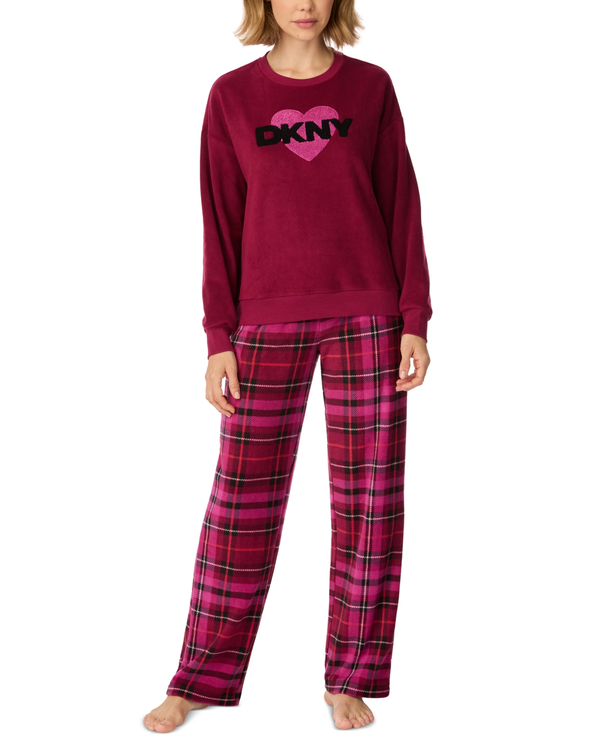 Dkny Women's Long-Sleeve Fleece-Knit Top and Long Pants, 2-Piece Set
