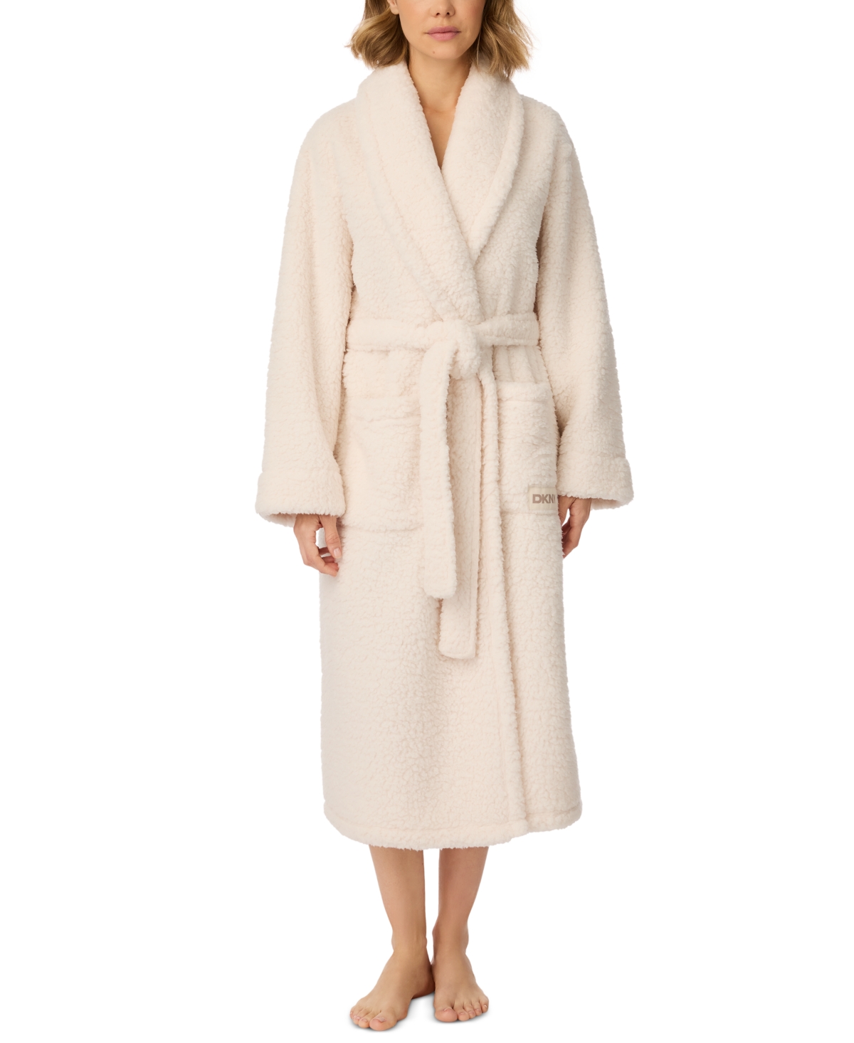 Dkny Women's Long-Sleeve Sherpa Wrap Robe - Ivory Grd